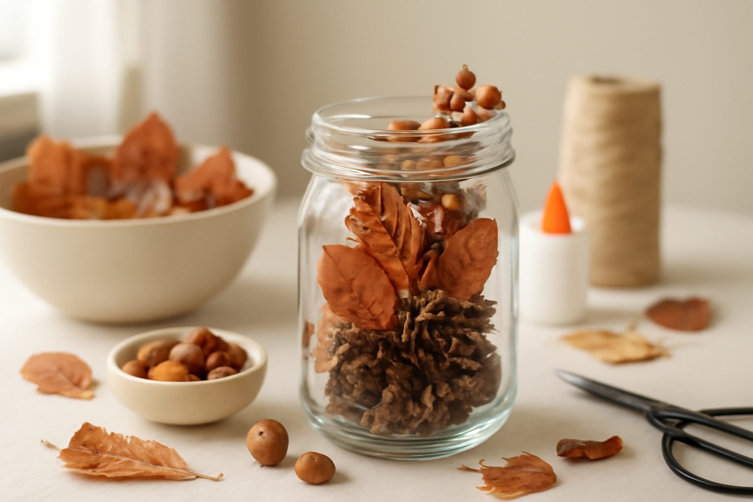 Herbstdeko basteln im Glas in 6 Schritten